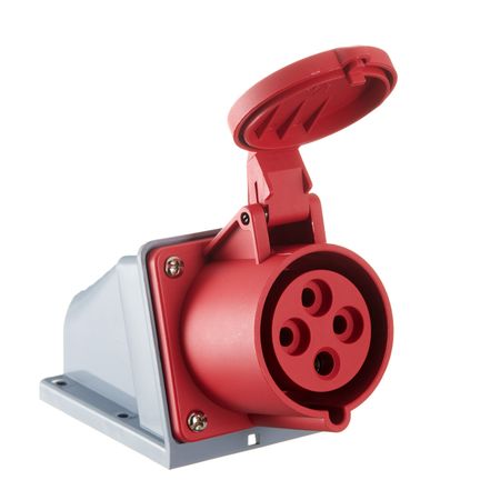 Розетка силовая угловая настенная Dekraft РС-103 с заземлением 3P+PE 3 фазы 32 А 380 В IP44 красная (26193DEK)