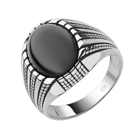 Серебряная печатка с агатом и родированием