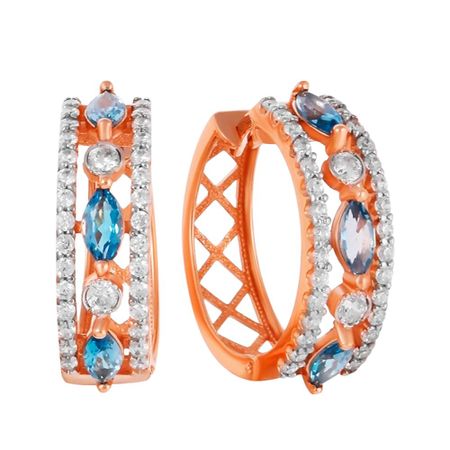 Золотые серьги с топазами Swiss и фианитами