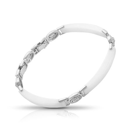 Серебряный браслет с керамикой и фианитами с родированием