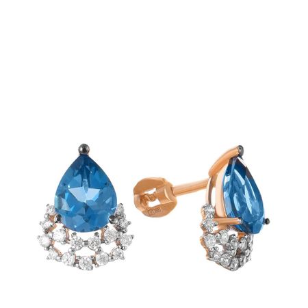 Золотые серьги с London топазами и фианитами