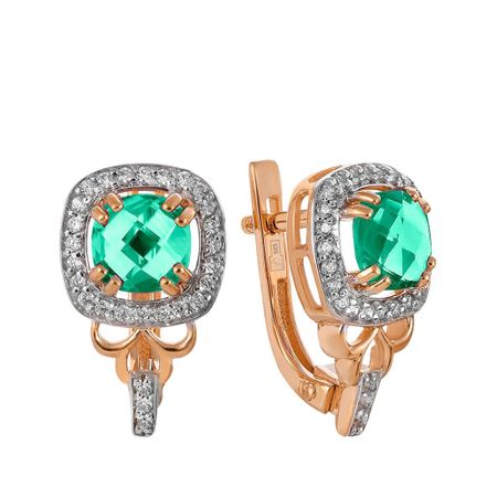 Серьги из золота с кварцем и фианитами