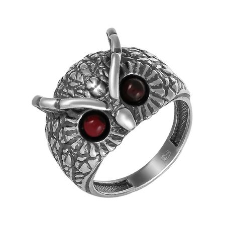 Кольцо Сова из серебра с янтарём