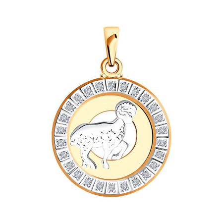 Золотая подвеска с фианитами со знаком зодиака Овен