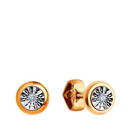 Золотые серьги с бриллиантами и алмазной гранью с родированием