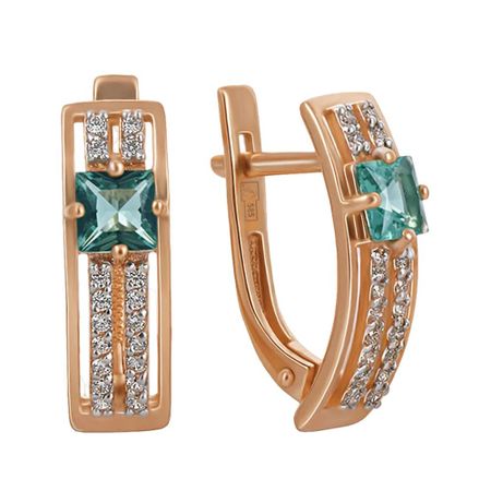 Серьги из золота с кварцем и фианитами