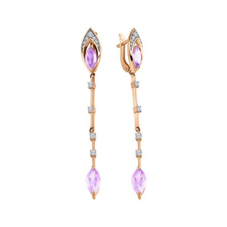 Серьги из золота с аметистами и фианитами