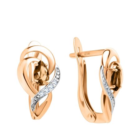 Серьги из золота с раухтопазами и фианитами