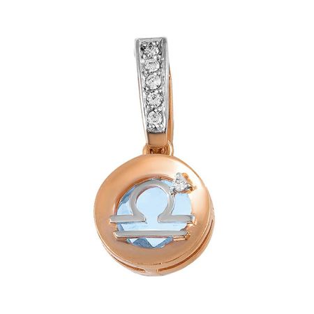 Золотая подвеска с топазом и фианитами с родированием со знаком зодиака Весы