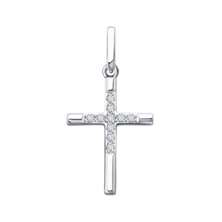 Золотая подвеска Крест с бриллиантами и родированием