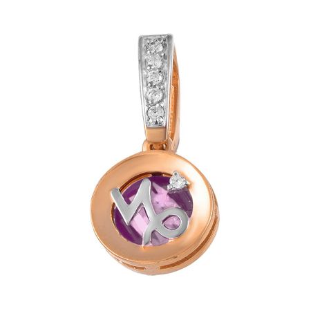 Золотая подвеска с аметистом и фианитами с родированием со знаком зодиака Козерог