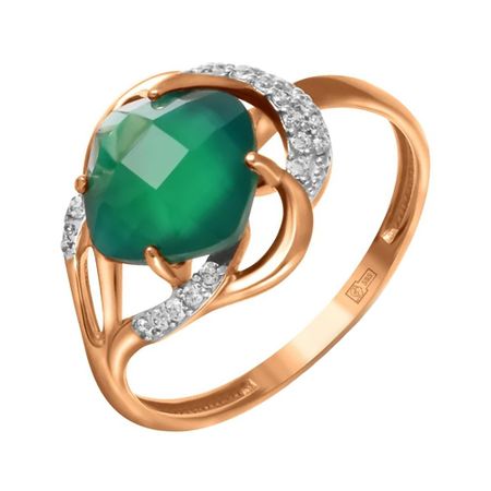 Кольцо из золота с агатом и фианитами