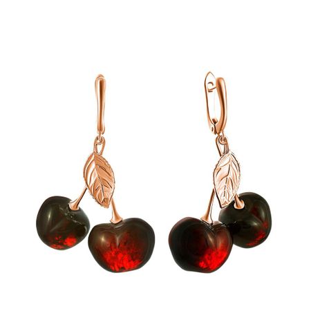 Серебряные серьги с янтарем и позолотой