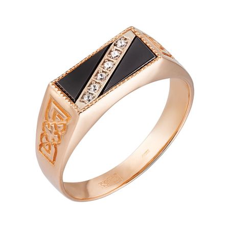 Кольцо-печатка из золота с фианитами