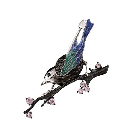 Серебряная брошь с эмалью и фианитами