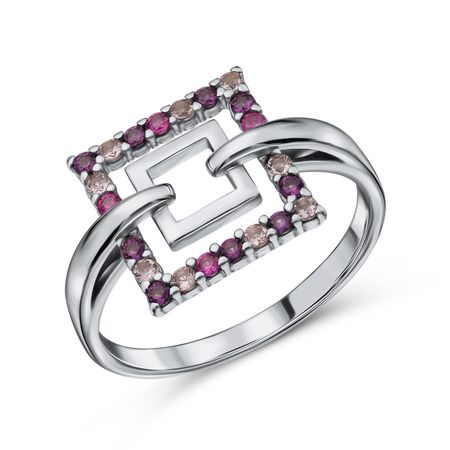 Серебряное кольцо с аметистами, рубинами и фианитами
