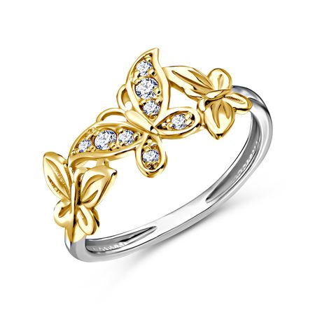 Серебряное кольцо Бабочка с фианитами и позолотой с родированием открытка 3d бабочка moonbiffy