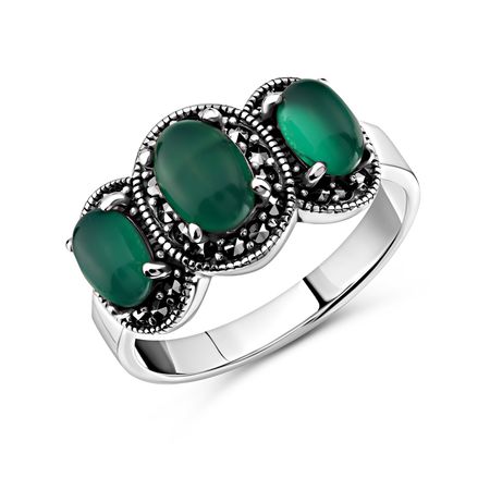 Серебряное кольцо с хризопразами и марказитами с чернением