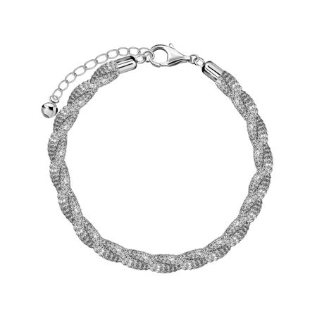 Серебряный кручёный в жгут браслет с фианитами и родированием