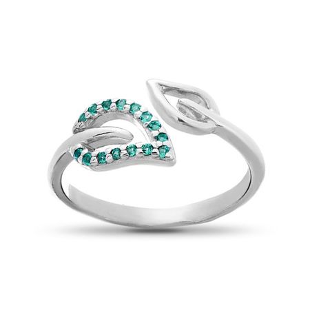 Кольцо Листок из серебра с фианитами