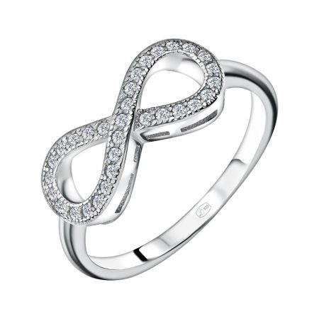 Серебряное кольцо Бесконечность с фианитами и родированием