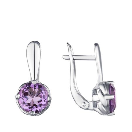 Серебряные серьги с аметистами и родированием
