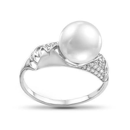 Кольцо из серебра с жемчугом SWAROVSKI и фианитами