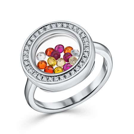 Серебряное кольцо с корундом и ювелирном стеклом с фианитами