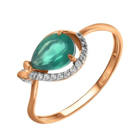 Кольцо из золота с агатом и фианитами