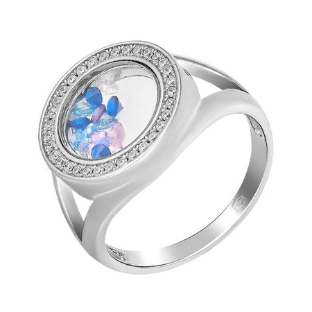 Серебряное кольцо с ювелирным стеклом и шпинелью с фианитами
