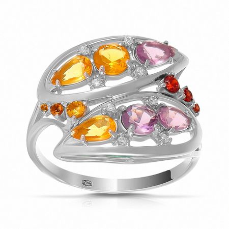 Серебряное кольцо с аметистами и цитринами с фианитами