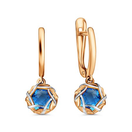 Золотые серьги с London топазами и родированием
