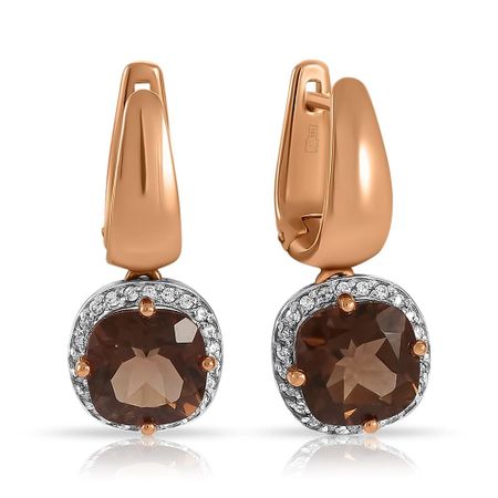 Серьги из золота с раухтопазами и фианитами