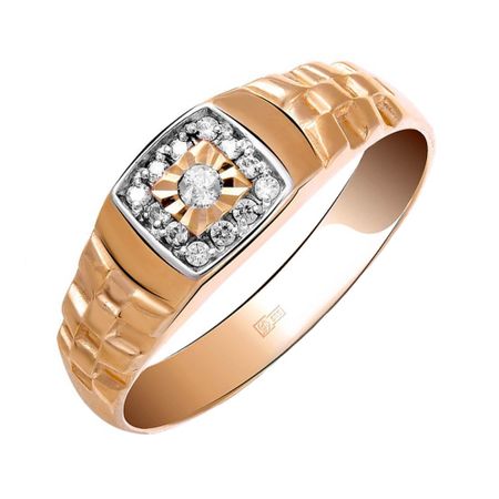 Кольцо-печатка из золота с фианитами