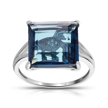 Кольцо Рыба из серебра с алпанитом и фианитами