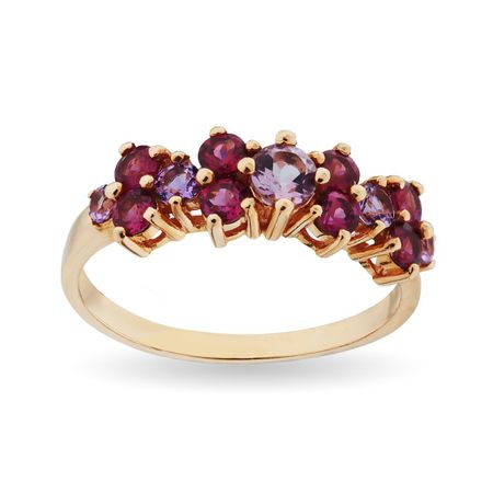 Кольцо из золота с аметистами и родолитами