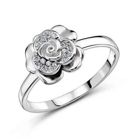 Серебряное кольцо Роза с фианитами и родированием кровавая роза повязка на голову для хэллоуина