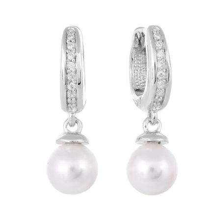 Серьги из серебра с жемчугом и фианитами