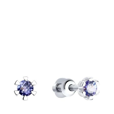 Золотые серьги с танзанитами с родированием