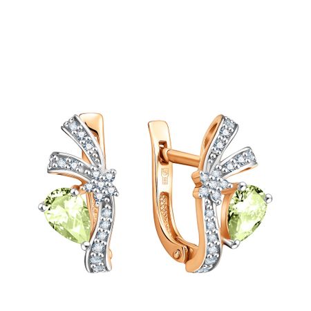 Золотые серьги с хризолитами и фианитами