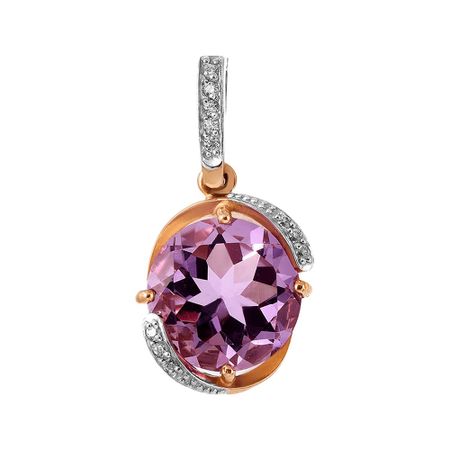 Золотая подвеска с аметистом и фианитами с родированием