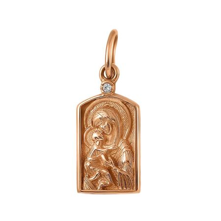 Золотая подвеска Икона Владимирской Божией Матери с фианитом