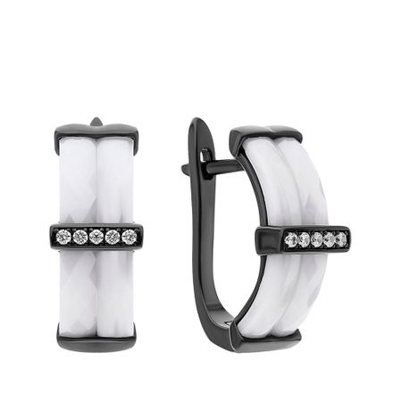 Серебряные серьги с керамикой и фианитами с чернением