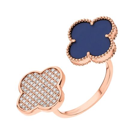 Серебряное кольцо с керамикой и фианитами с позолотой, коллекция Клевер коллекция карт manhwa yoon haewon 55 шт