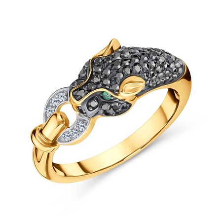 Золотое кольцо Пантера с изумрудами и бриллиантами