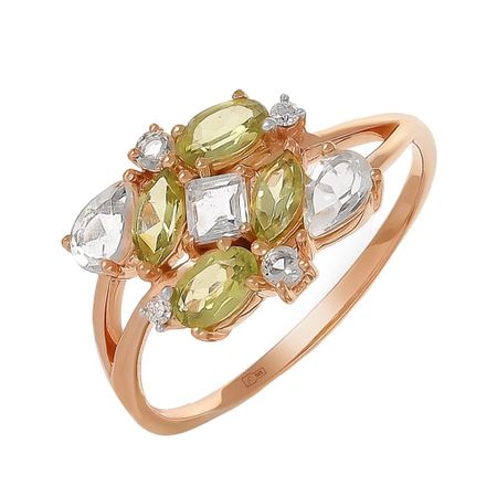 Золотое кольцо с хризолитами и аметистами с топазами и бриллиантами