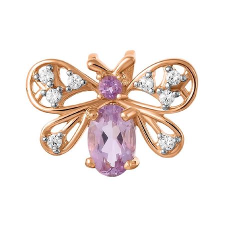 Золотая подвеска с аметистом и фианитами с родированием