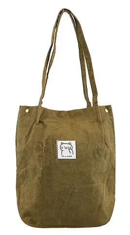 Сумка-шоппер с кнопкой оливковая (вельвет) (33х31) Bookvalno