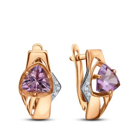 Золотые серьги с аметистами и фианитами
