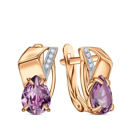 Золотые серьги с аметистами и фианитами